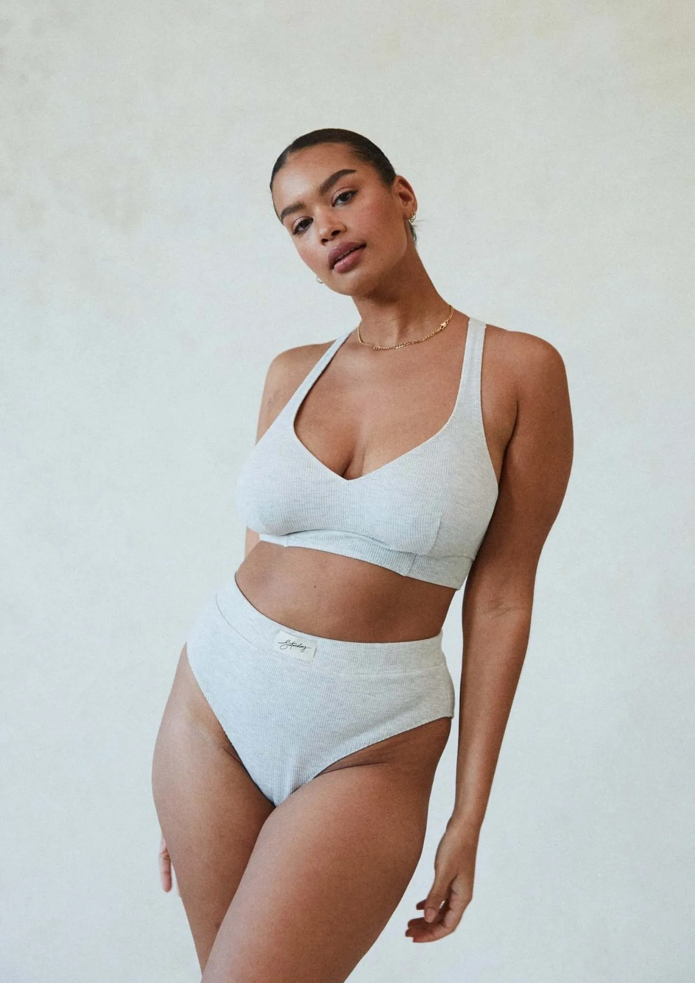 Saturday The Label Elle Ribbed Knit Lounge Bra | Marle Grey