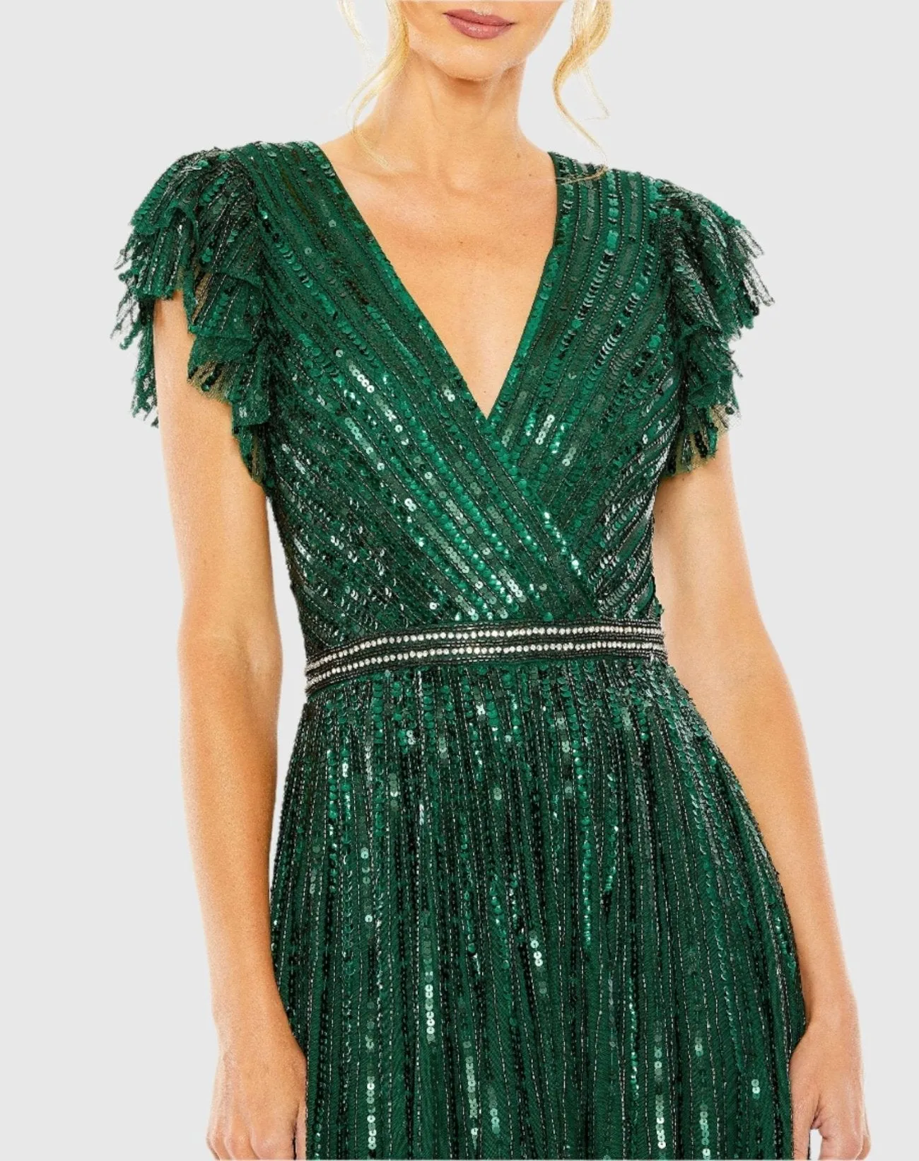 Sequin wrap over ruffle sleeve gown - Copper