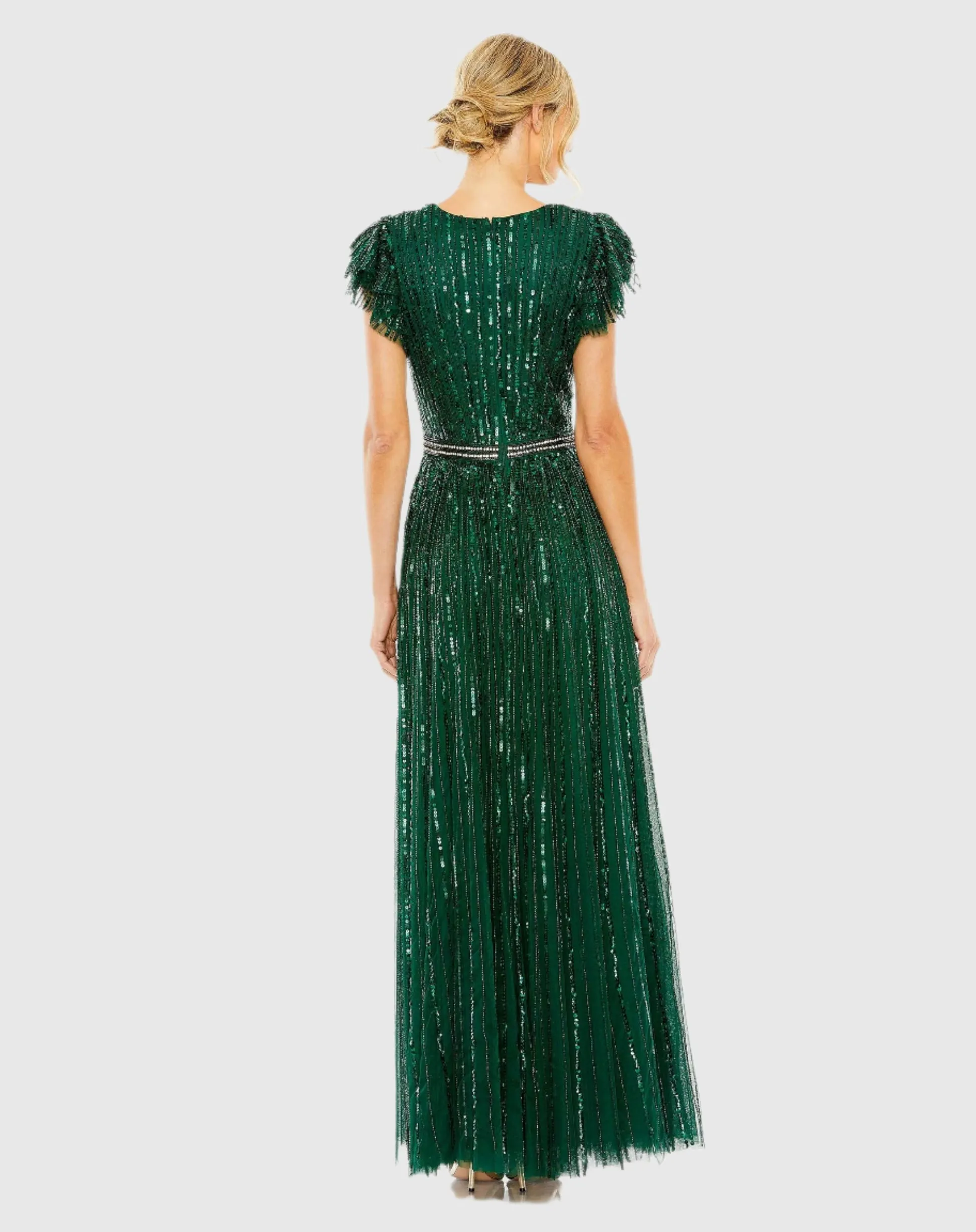Sequin wrap over ruffle sleeve gown - Copper