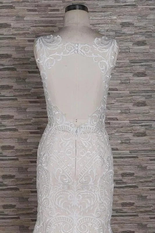 Sleek Square Neck Appliques Pretty Mermaid Elegant Wedding Dresses