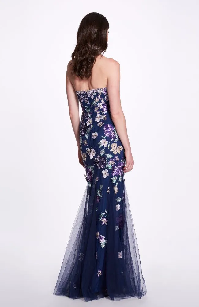 Strapless Embroidered Tulle Gown