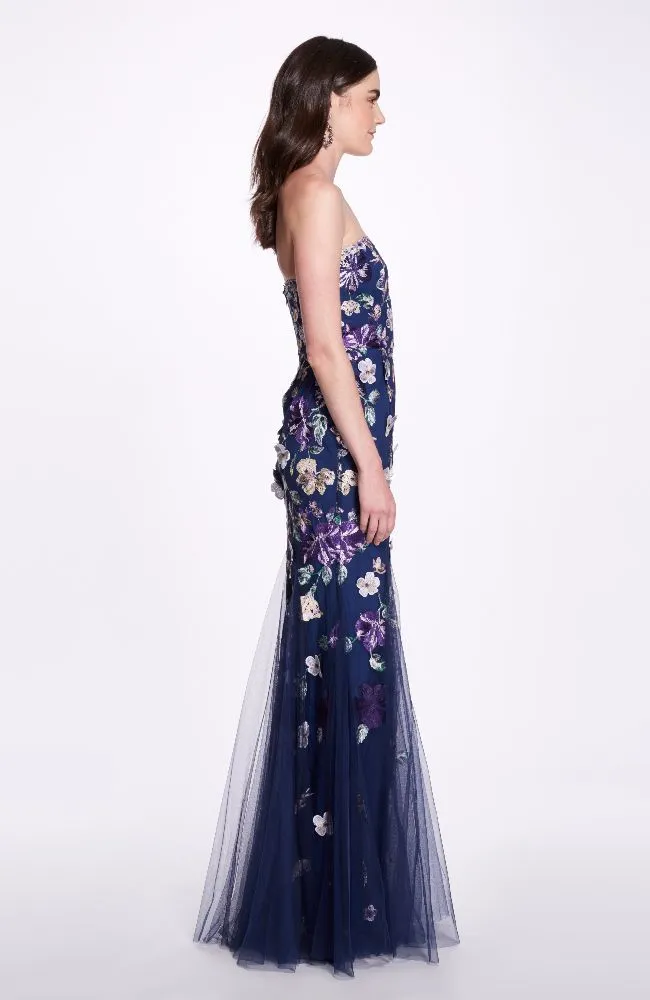Strapless Embroidered Tulle Gown