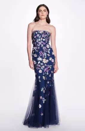 Strapless Embroidered Tulle Gown