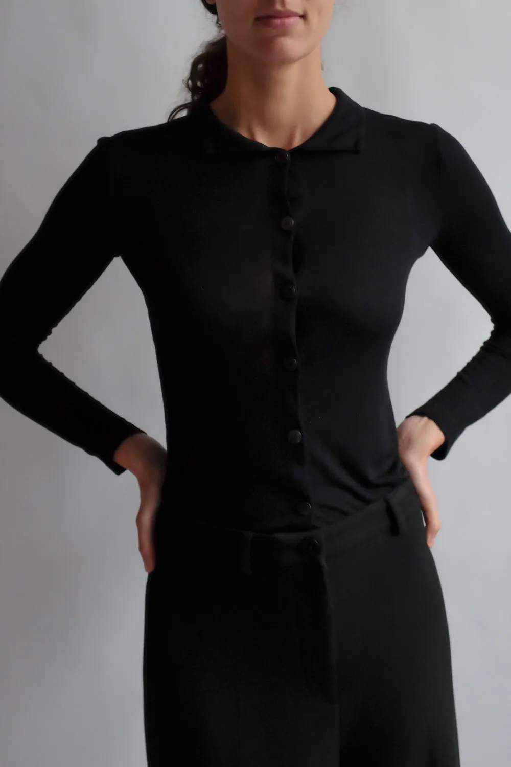 STRENESSE POLO SLIM BLACK CARDIGAN KNIT