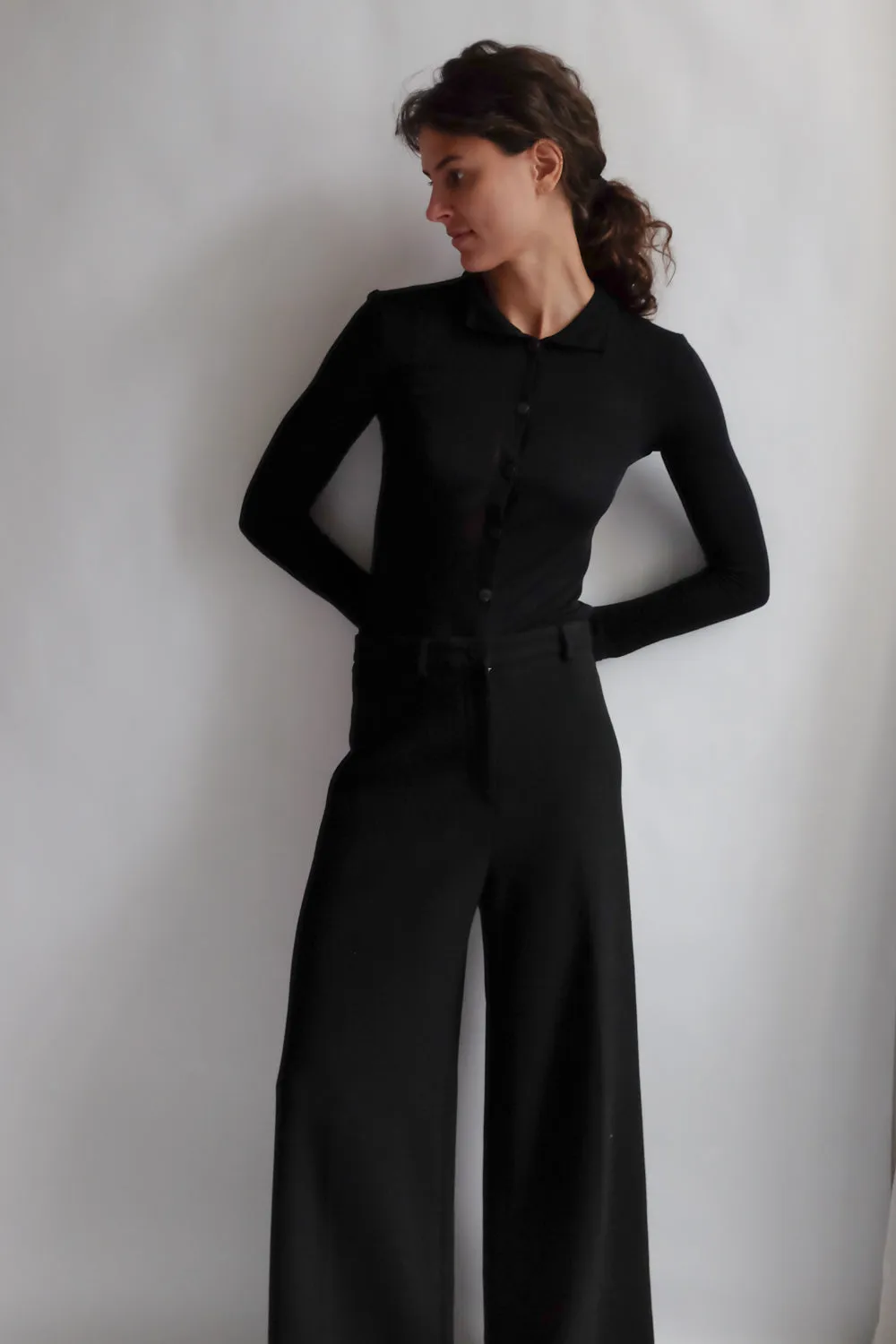 STRENESSE POLO SLIM BLACK CARDIGAN KNIT