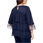Style & Co Plus Size Tiered Embroidered Mesh Top, Folk Blue