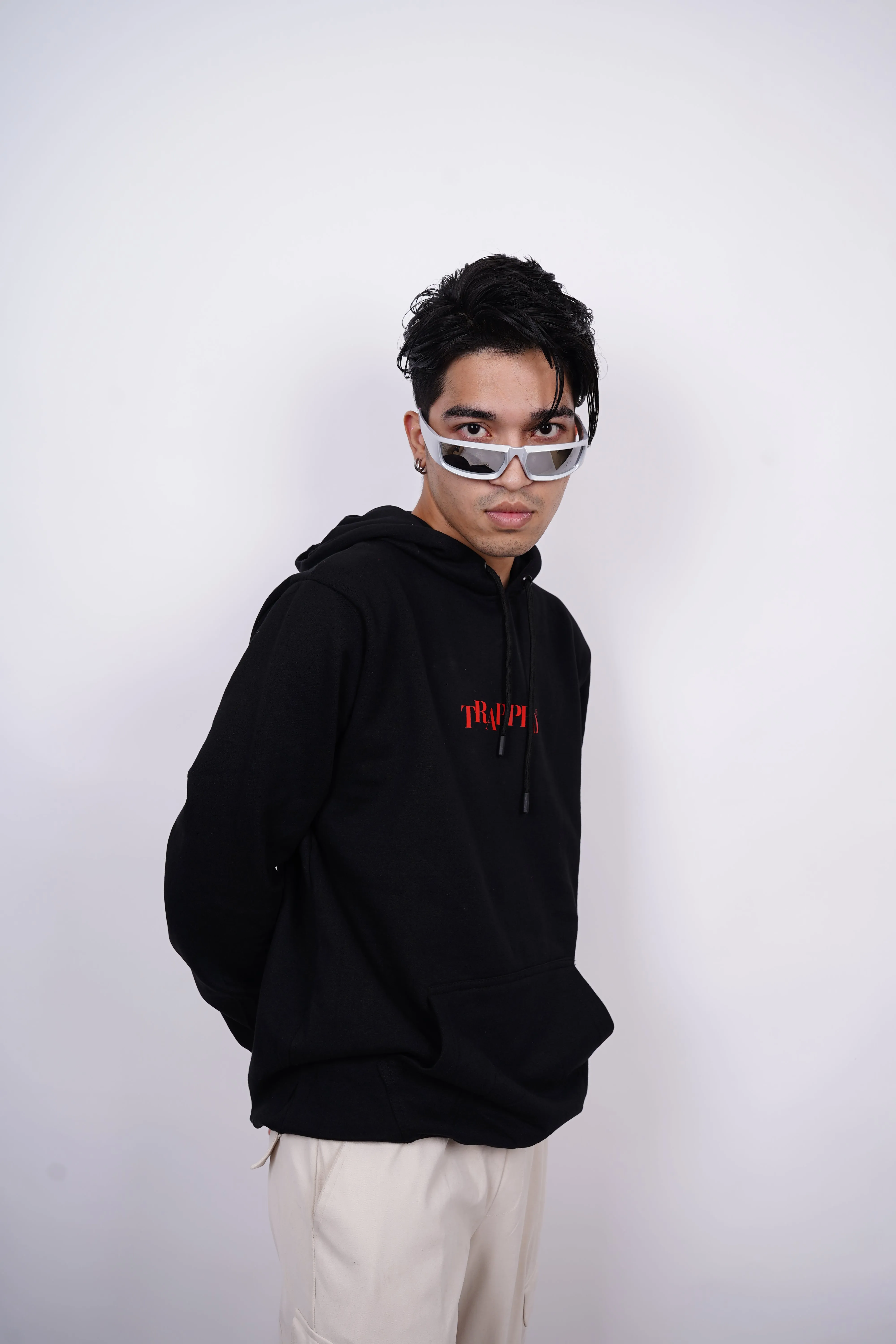 Trapped Relaxed fit Black Hoodie for Men By DemonWear