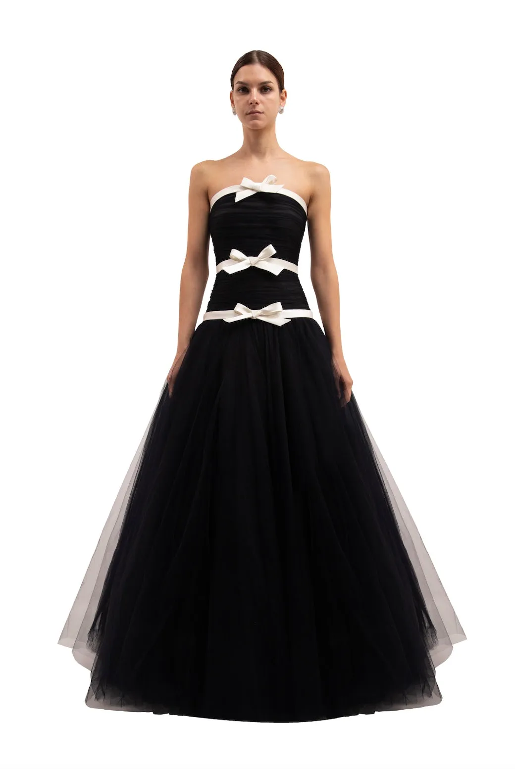 TULLE BLACK GOWN - BOW TRIMS