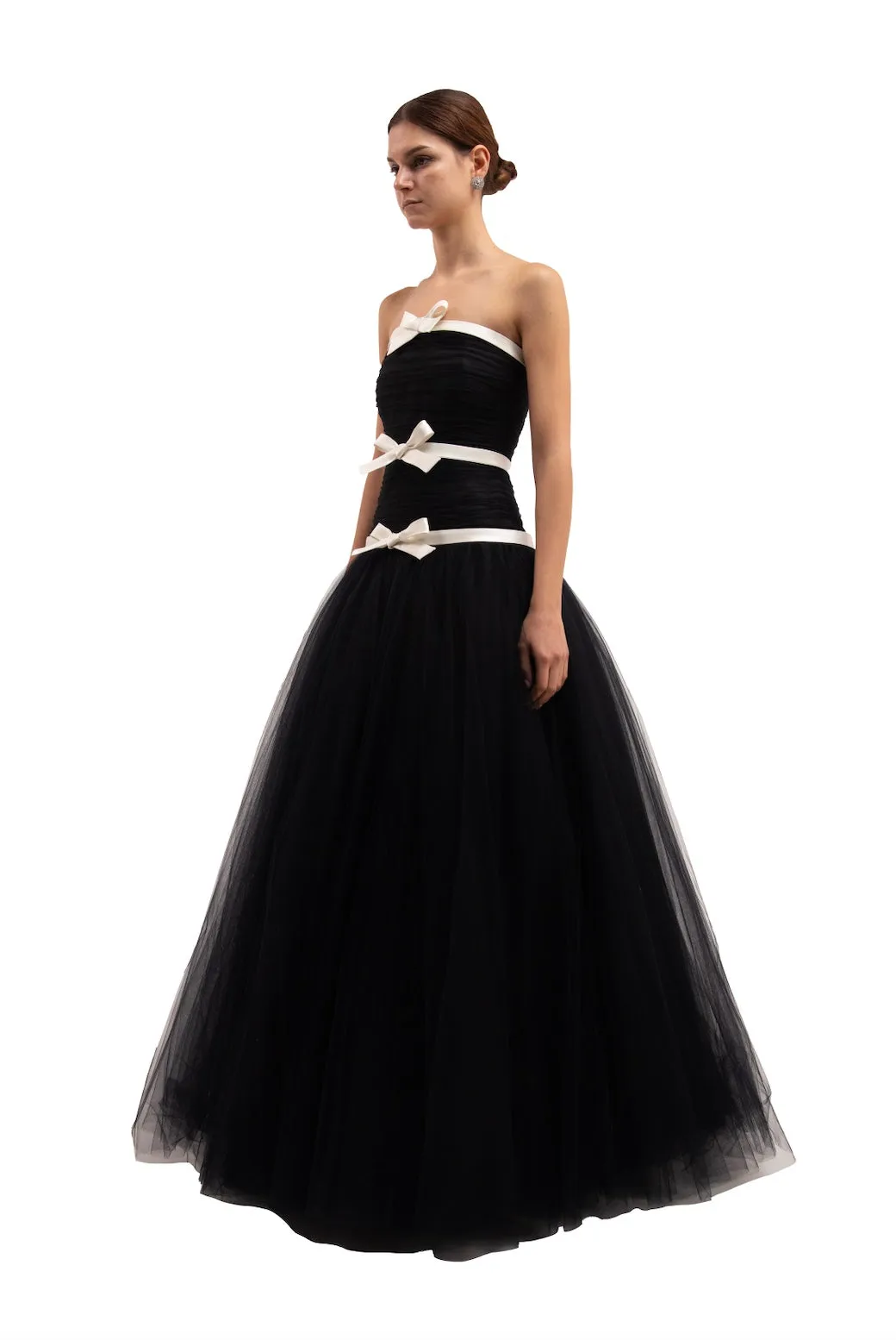 TULLE BLACK GOWN - BOW TRIMS