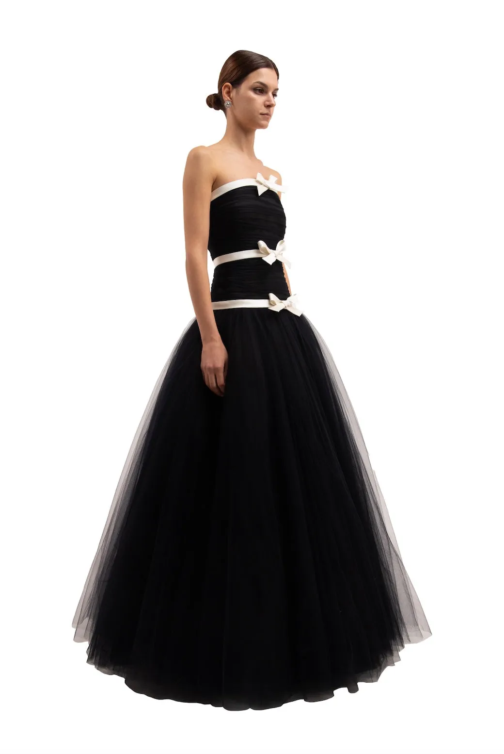 TULLE BLACK GOWN - BOW TRIMS