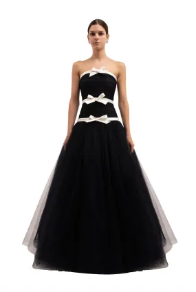 TULLE BLACK GOWN - BOW TRIMS