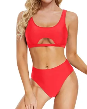 Underboob Push Up Two Piece Sexy Swimsuit For Women-Neon Red