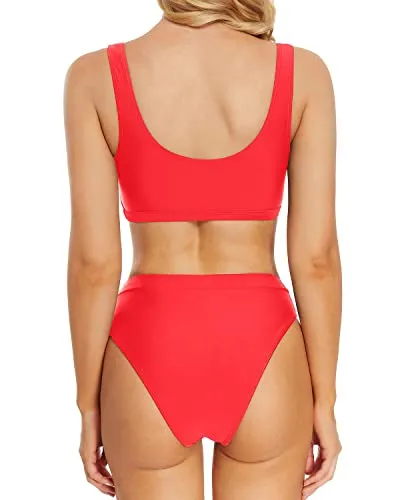 Underboob Push Up Two Piece Sexy Swimsuit For Women-Neon Red