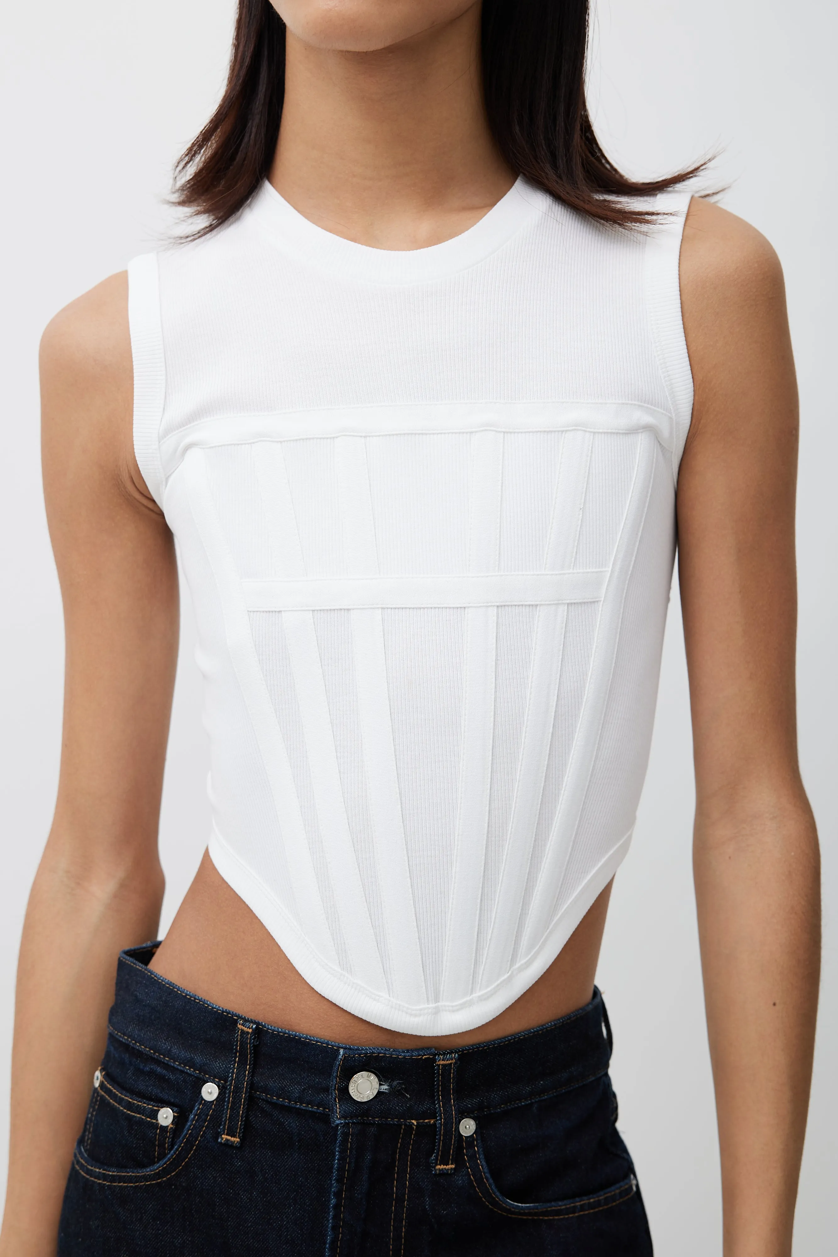 White Ribbed Corset Tank