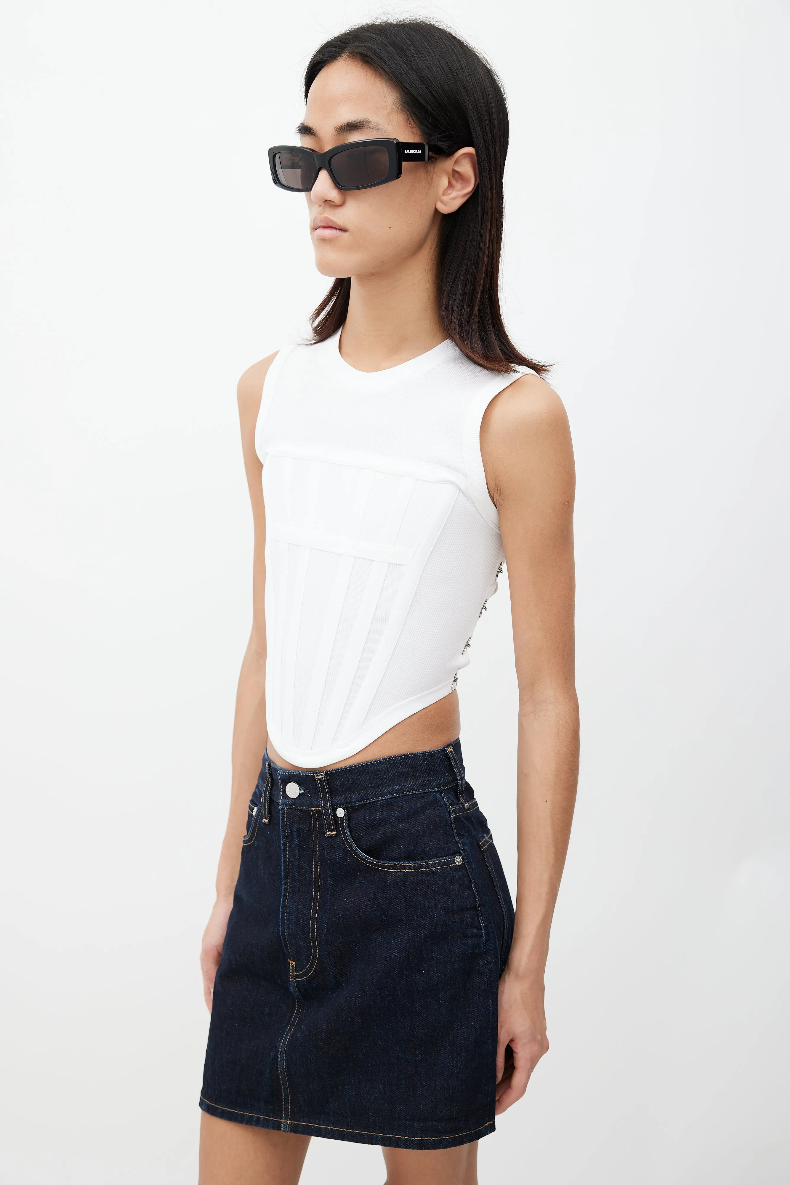White Ribbed Corset Tank