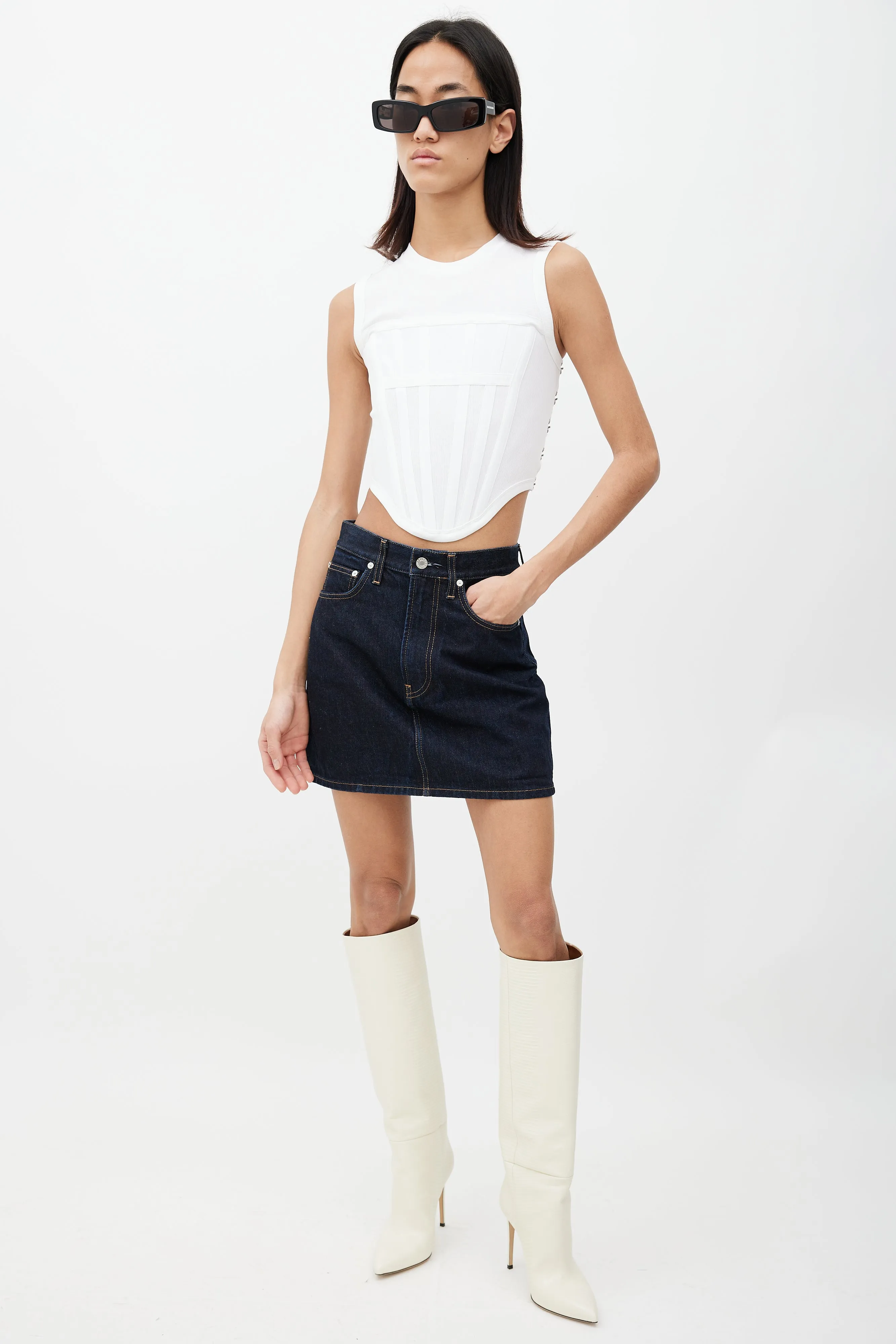 White Ribbed Corset Tank