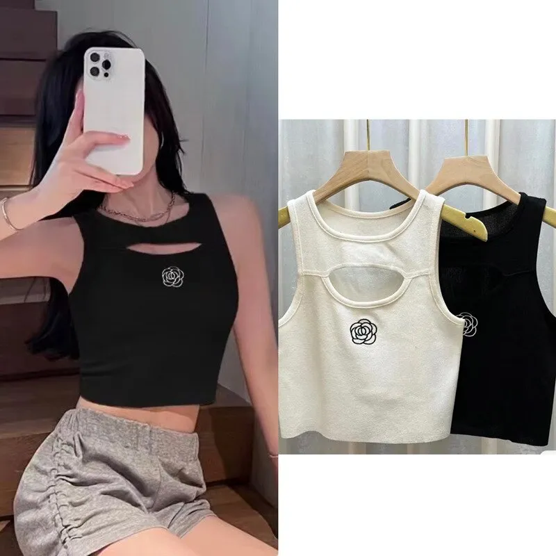 Wjczt Sexy Knitted Crop Top Women Soft Comfortable Ribbed Camis Girl Summer Sports Flowers Tank Top 2022 New