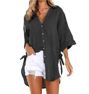 Women's Flare Sleeve Lengthened Casual Solid Color Blouses