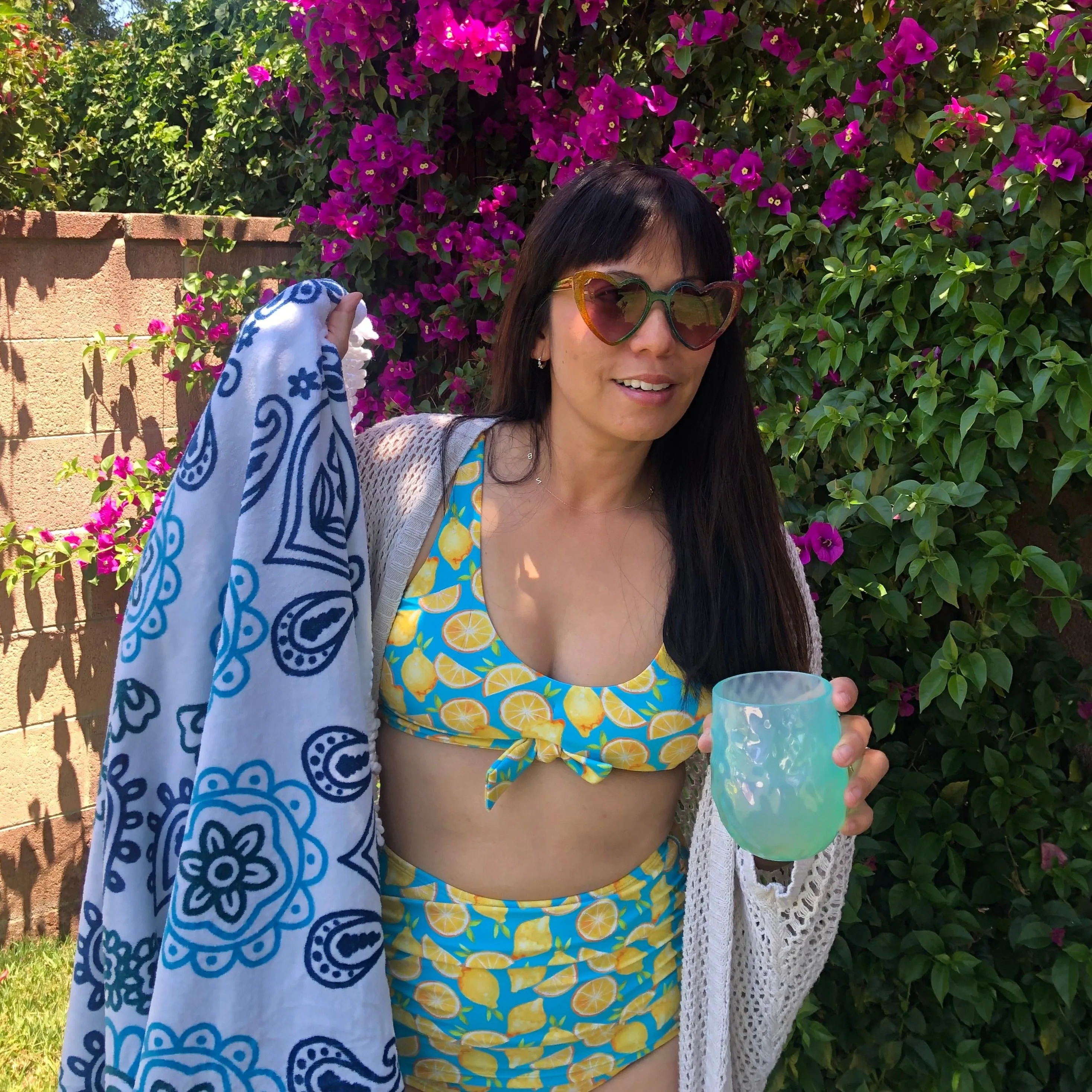 Women's High Waist Bikini Bottoms Ruched | "Lemons"