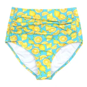 Women's High Waist Bikini Bottoms Ruched | "Lemons"