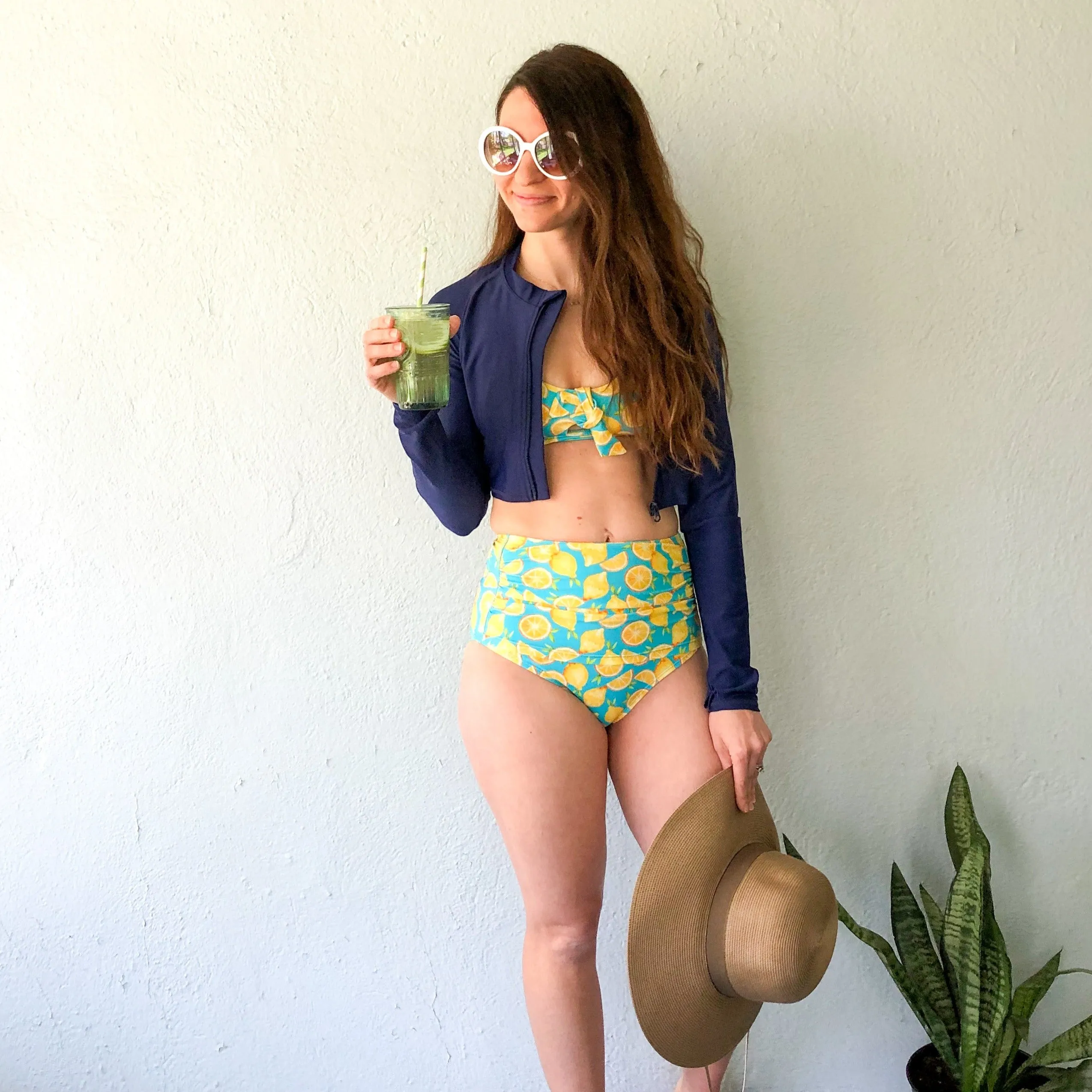 Women's High Waist Bikini Bottoms Ruched | "Lemons"