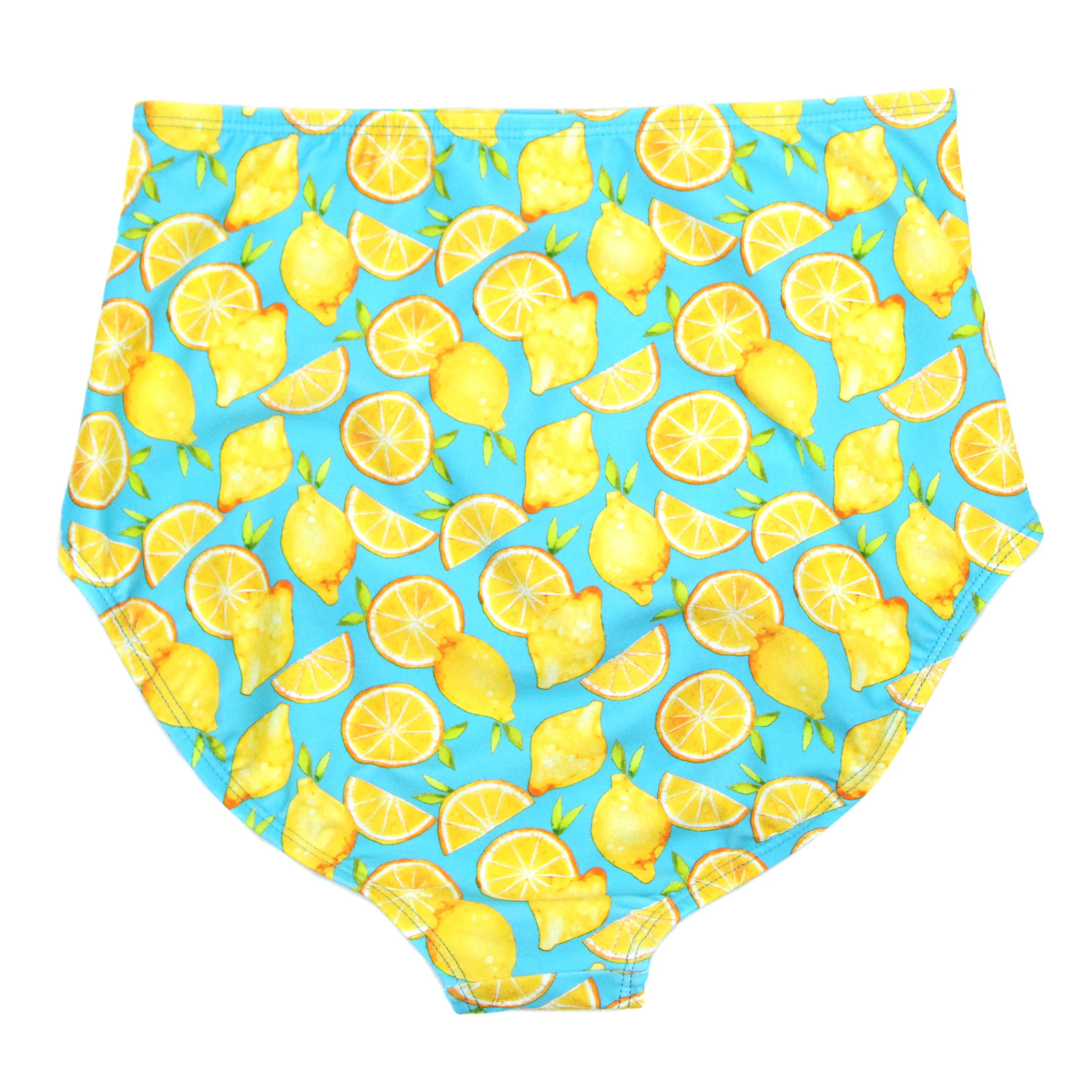 Women's High Waist Bikini Bottoms Ruched | "Lemons"