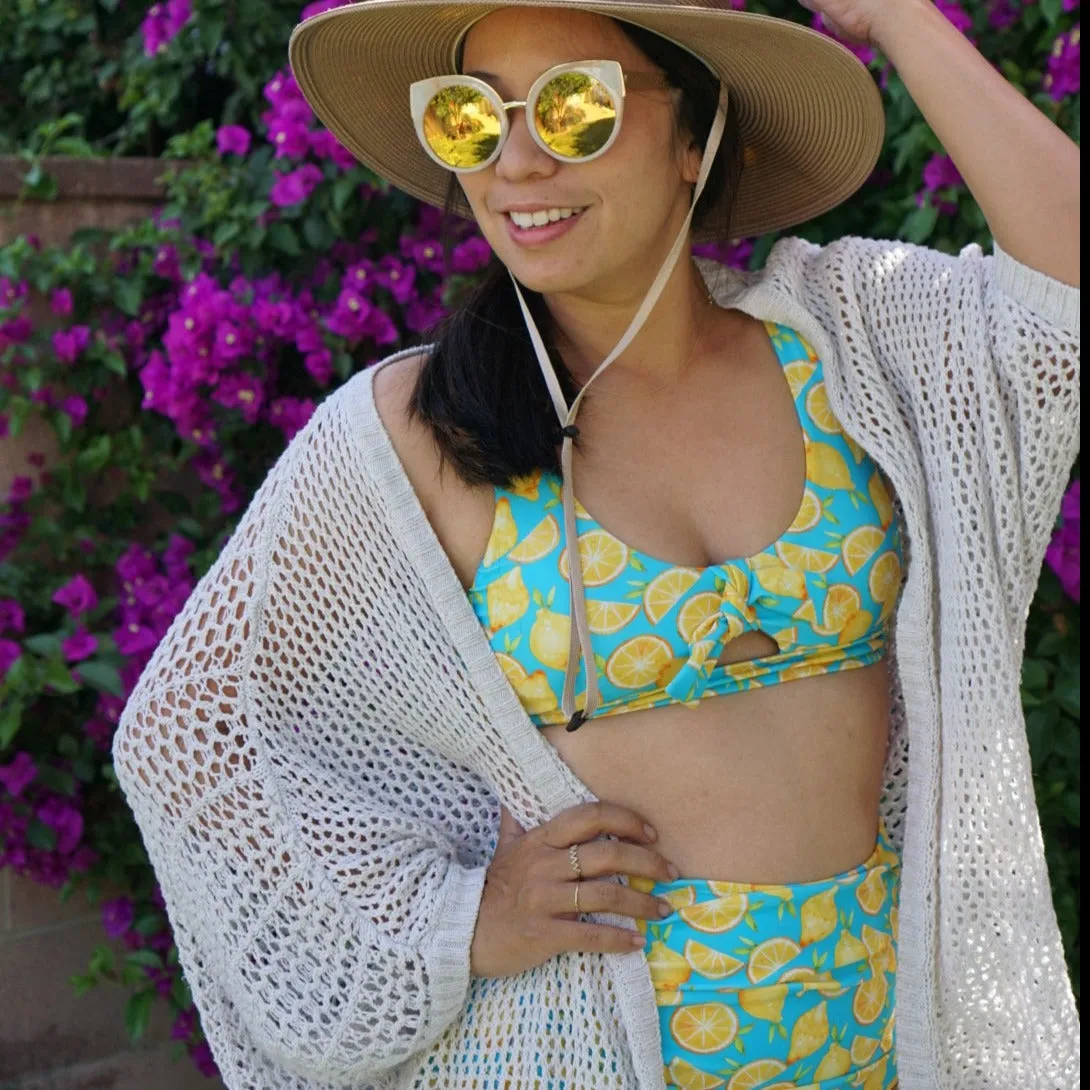 Women's High Waist Bikini Bottoms Ruched | "Lemons"