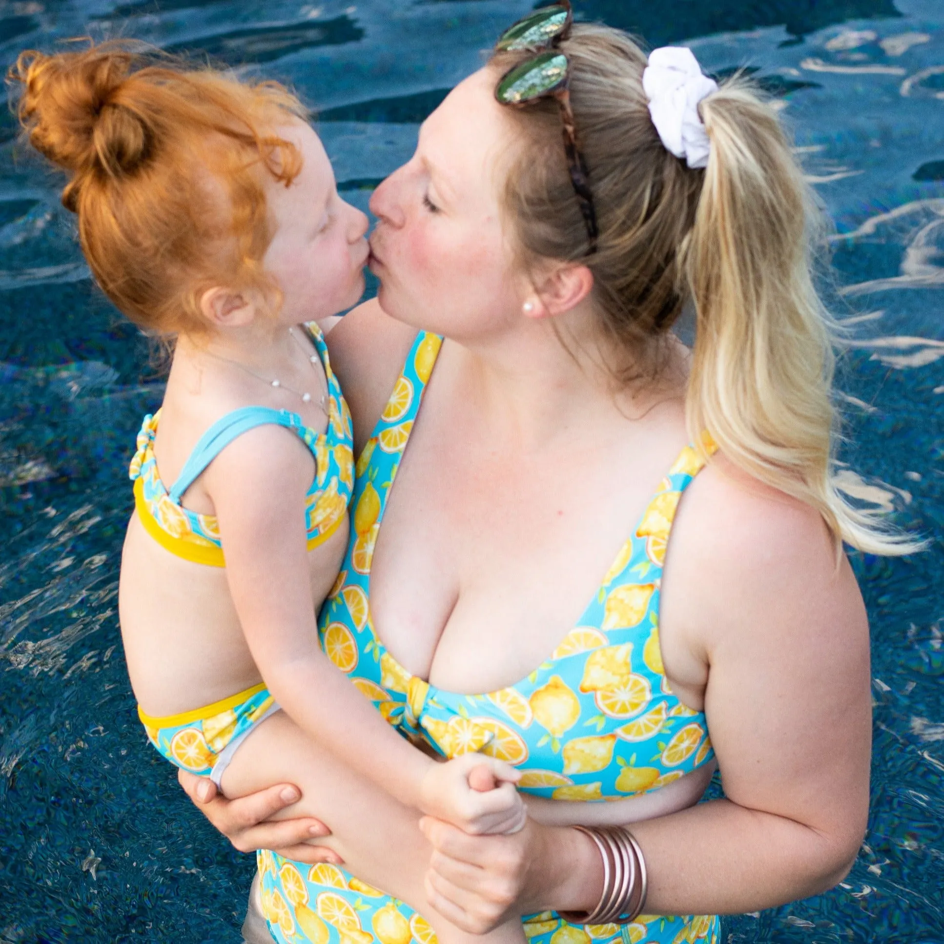 Women's High Waist Bikini Bottoms Ruched | "Lemons"