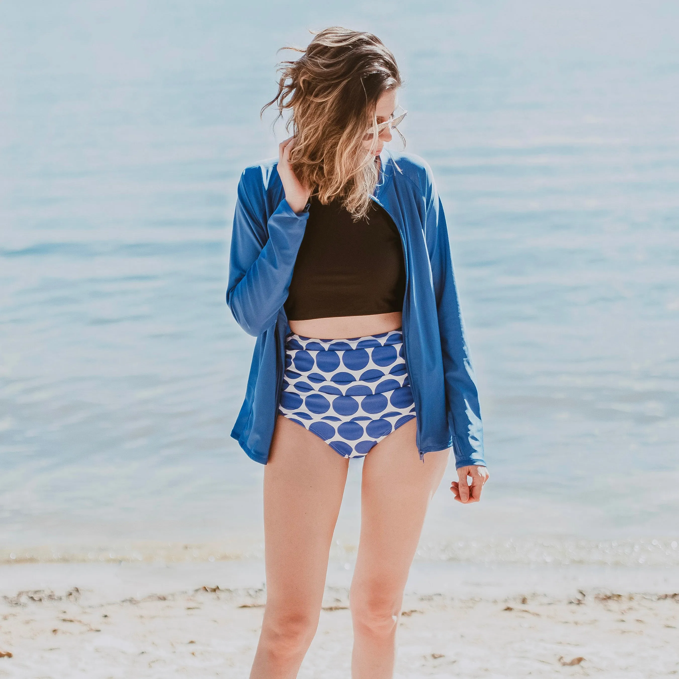 Women's High Waist Bikini Bottoms Ruched | "Oversized Dot"