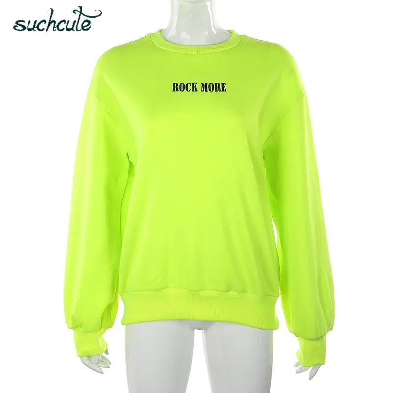 Women's Hoodies Neon Green Casual Lose Weight Hoody Top Sudadera Mujer Kpop O-Neck Autumn Female Gothic Sweatshirt