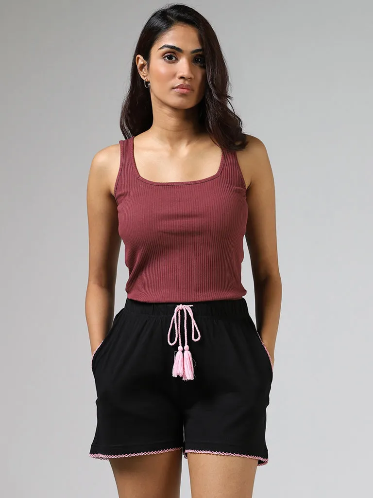 Wunderlove Rust Ribbed Cotton-Blend Camisole