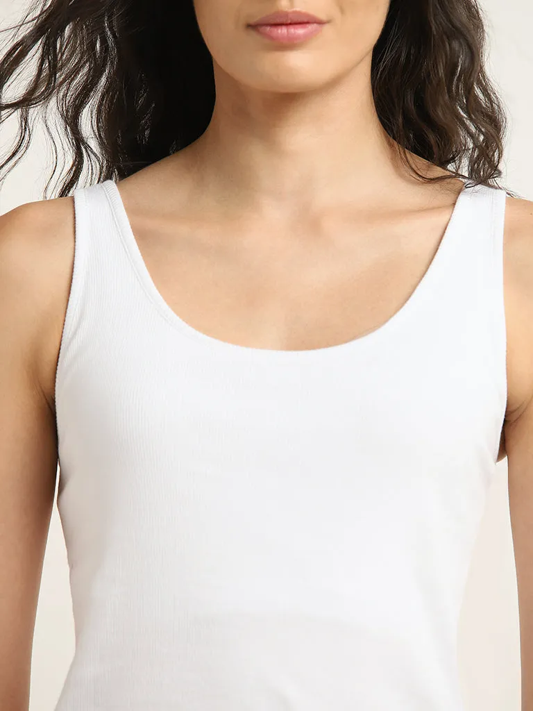 Wunderlove White Ribbed Textured Cotton-Blend Camisole
