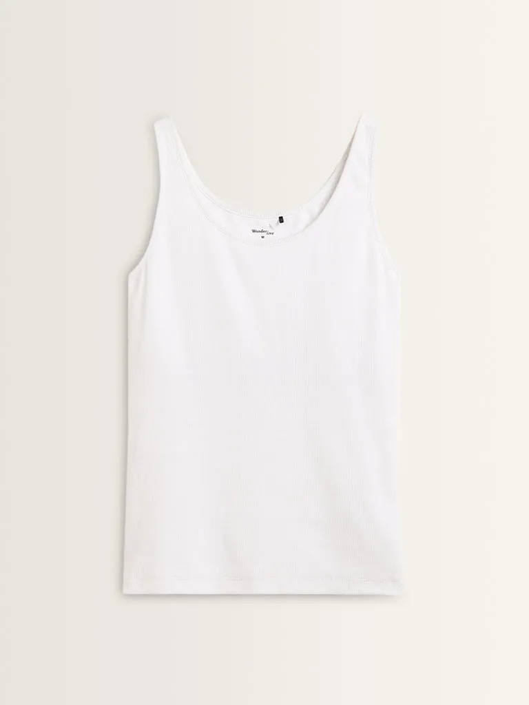 Wunderlove White Ribbed Textured Cotton-Blend Camisole