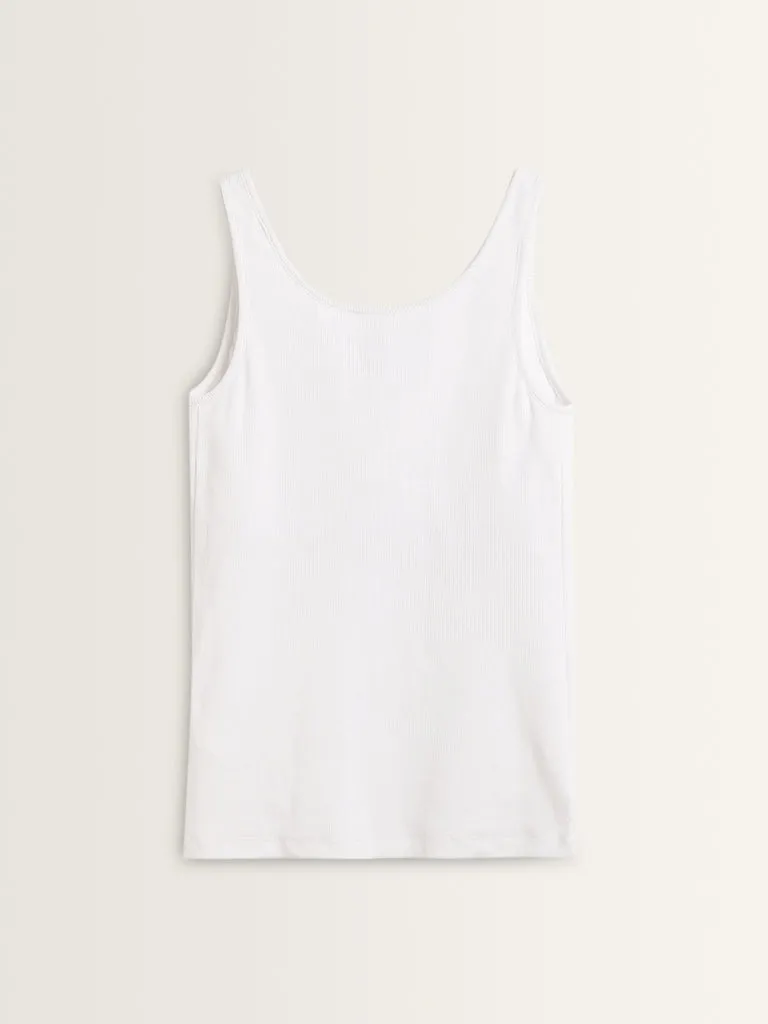 Wunderlove White Ribbed Textured Cotton-Blend Camisole