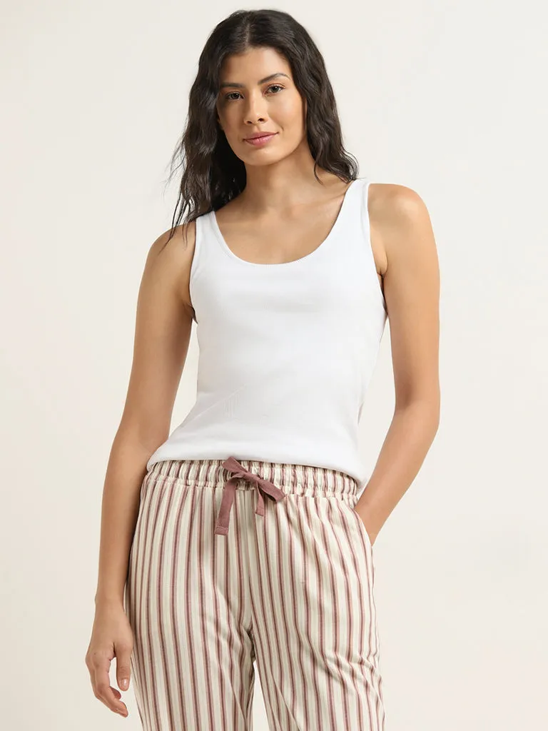 Wunderlove White Ribbed Textured Cotton-Blend Camisole